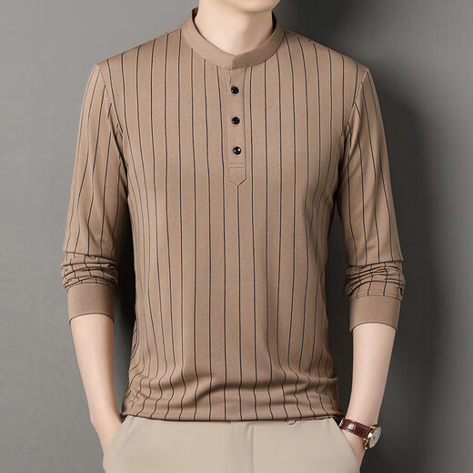 AX Armani broken code 2026 spring new Henry collar long-sleeved shirt men's middle-aged business casual bottoming men's shirt blue M 48