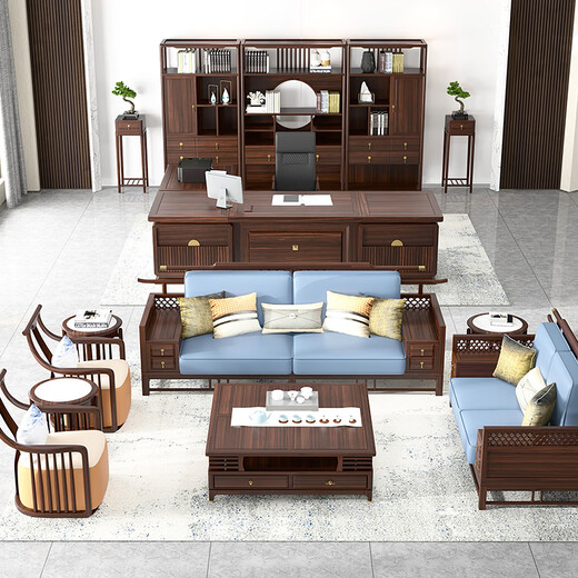 Xuanshiju new Chinese style boss desk solid wood executive desk ebony wood chairman president desk office furniture manager desk color plate golden flower li wood - also known as Tang wood