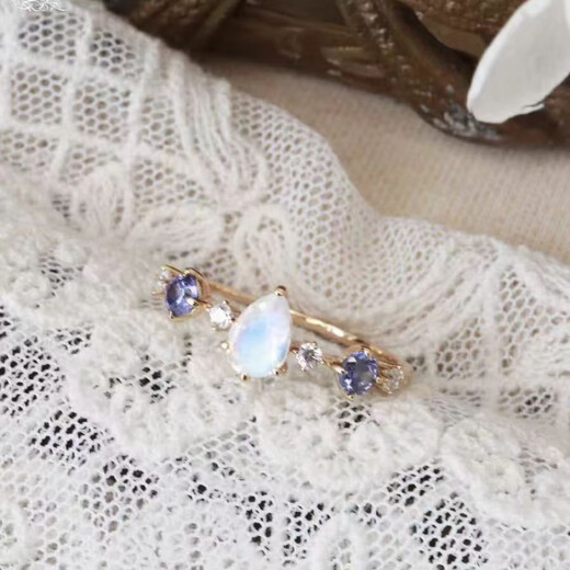 Fat Donglai's same style tanzanite ring Japanese niche same style natural moonstone water drop with high temperament open adjustable ring