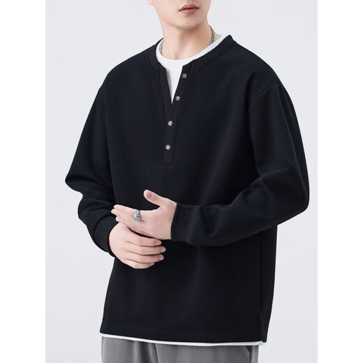 Funny Henry shirt fake two-piece Henry collar fake two-piece sweatshirt men's spring and autumn new loose American casual gray 6173 M 90115Jin Jin is equal to 0.5 kg