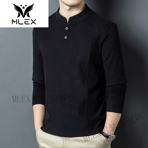 MLEX Xialuo light luxury brand men's clothing 2025 autumn and winter double-sided German velvet bottoming shirt men's Henry collar versatile long-sleeved sweatshirt gray M 165 suitable for 90-115 Jin Jin equals 0.5 kg