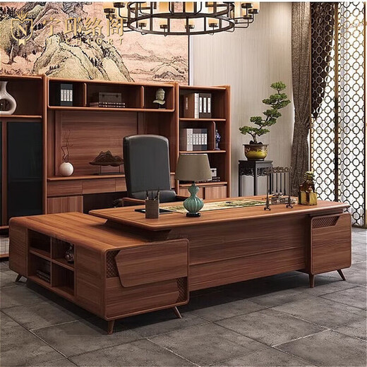 Ningqiu Luoge (NICHLORT) new Chinese style high-end boss desk solid wood office desk and chair combination black walnut CEO desk executive desk furniture customization 2.8 meters desk ash wood