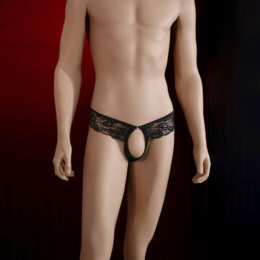 Men's open crotchless lace underwear, sexy pure desire, hot special briefs shorts, thong underwear for men, white, one size fits all