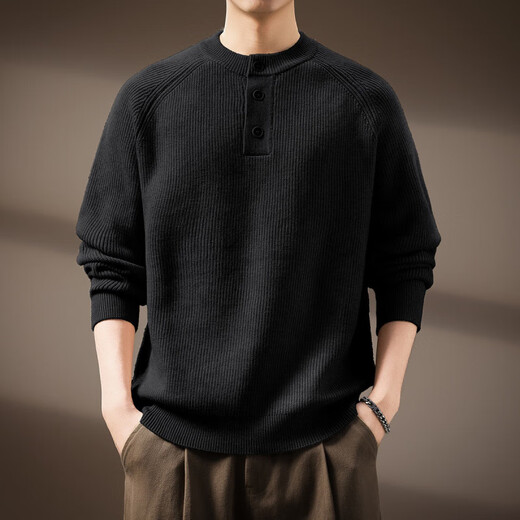 AX Armani broken code 2026 high-end American retro Henry collar men's sweater autumn and winter new style lazy loose long oatmeal color S suitable for 90-110Jin Jin equals 0.5 kg