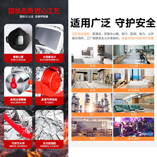 Huangchi gas mask fire mask anti-smoke fire mask 3C certified escape filter self-rescue respirator TZL30