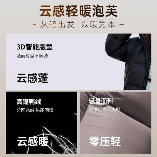 Ducky Yunduo Down Jacket Women's Streamer Puff 2025 Winter New Short Style Small Bread Jacket Moonlight Gray M