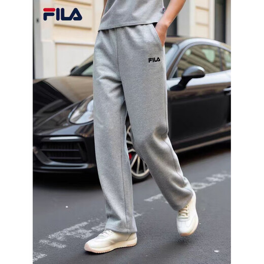 FILA couples knitted trousers 2025 new velvet casual sweatpants men's loose cuffed sweatpants women's official flagship F51W539604FBK black women's model S