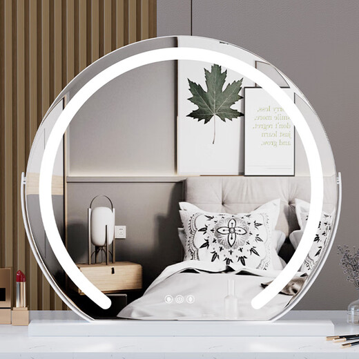 Shantou Lincun makeup mirror with light semi-circle lamp with desktop desktop rotatable fill-light smart vanity mirror touch control beauty mirror rotating semi-circle lamp with black 40cm rechargeable
