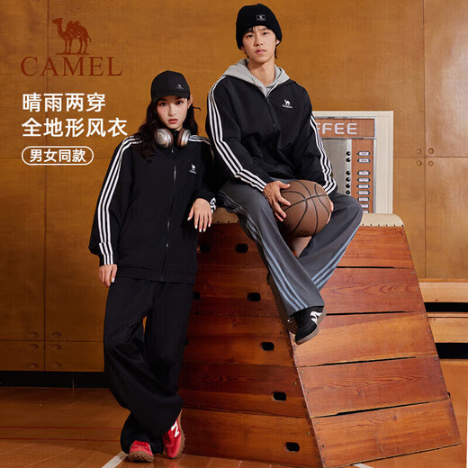 Camel (CAMEL) all-terrain windbreaker for men and women casual stand-up collar sports jacket jacket C35CABLH040 Phantom Black S