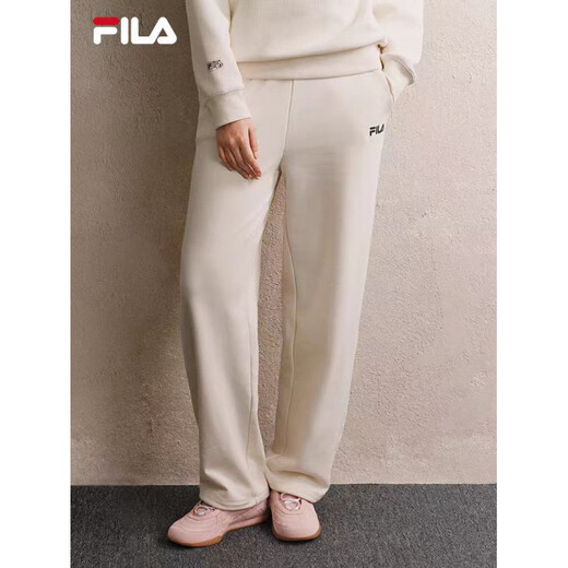 FILA couples knitted trousers 2025 new velvet casual sweatpants men's loose cuffed sweatpants women's official flagship F51W539604FBK black women's model S