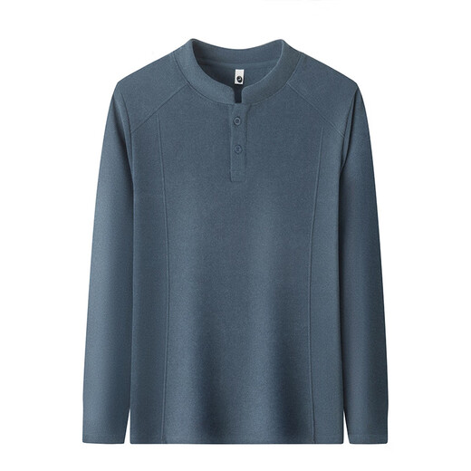 AX Armani broken code 2026 autumn and winter double-sided German velvet bottoming shirt men's Henry collar trendy versatile long-sleeved warm T blue gray M