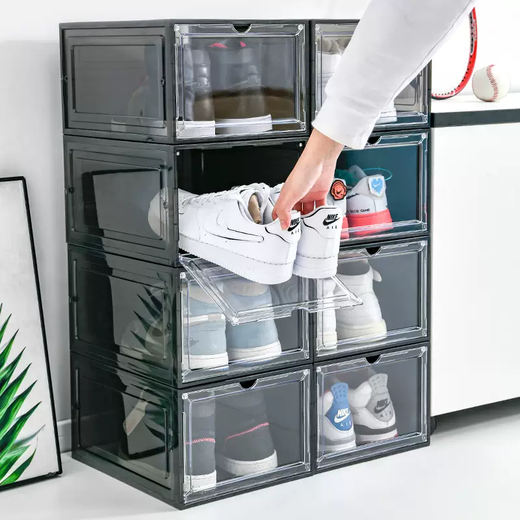 Yusenyi thickened magnetic shoe box storage box suitable for dormitory side-opening high-top shoes, transparent acrylic hard plastic space storage, front-opening large magnetic suction 46 size high-top shoes, high transparent four packs 0x0x0cm