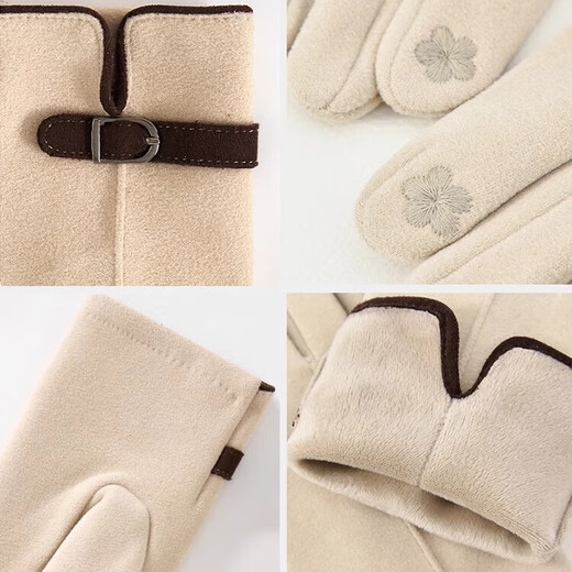 DEATKN German gloves for women in winter plus velvet to keep warm and cold-proof while riding, windproof, non-slip, touch-screen gloves gift box, off-white, modified hand shape