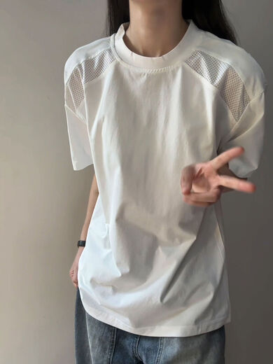 White mesh splicing breathable quick-drying clothing men's summer ice silk cool short-sleeved T-shirt outdoor sports cycling clothing white upgraded version M M