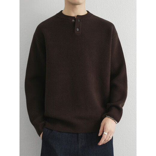 Zhimei high-end cotton Henry collar sweater men's loose long-sleeved pullover sweater with autumn and winter thickened bottoming shirt trendy black M _110Jin Jin is equal to within 0.5 kg