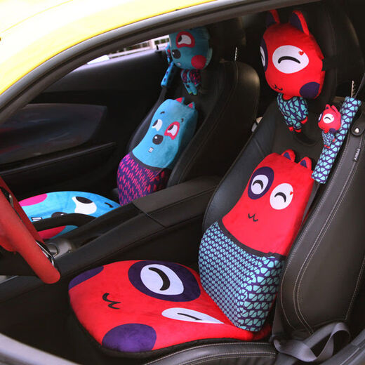 语森忆车载护颈枕座椅汽车头枕车用抱枕腰靠垫装饰靠枕卡通可爱头靠垫女 泳镜兔头枕