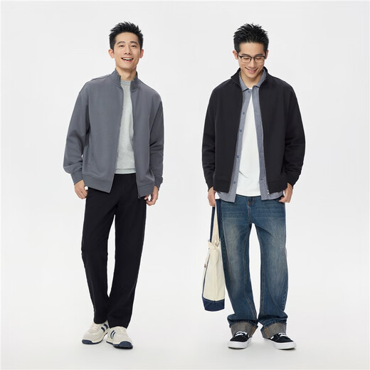 Giordano casual jacket men's spring new double-sided cloth loose stand-up collar zipper sweatshirt jacket for men 01075851