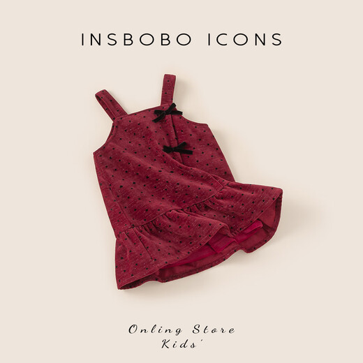 INSBOBOINSbobo one year old baby girl dress 2025 winter new velvet style little princess winter dress girls winter skirt trendy red bottom love 140
