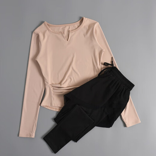 LI NING Li Ning Flagship Store 2025 autumn and winter new yoga clothing set for women, high-end Pilates training fitness long pink top + black pants S