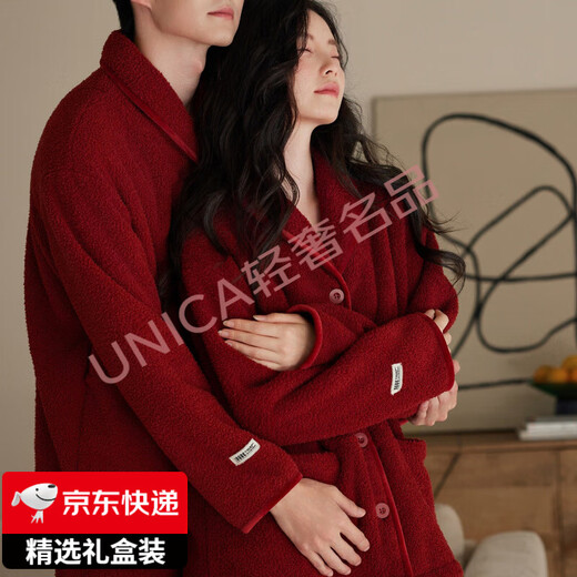 Six rabbitt light luxury brand couple pajamas for women winter coral velvet thickened plus velvet red newlywed zodiac year men's flannel 57033 maroon-women's XL warm fabric