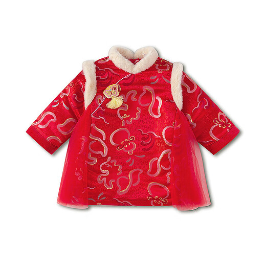 Bala Bala BalaOne children's clothing girls new Chinese style satin mesh auspicious cloud red New Year's greeting dress, you will be blessed soon 01315 120