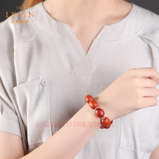 Layun Feiyin collectible old beeswax date bead bracelet for men, amber optimized old bead material, reflow pattern barrel bead hand, fine old wax, about 16mm
