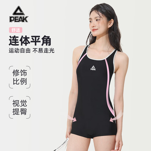 匹克泳衣女士高级感2025新款泡温泉连体平角大码显瘦专业竞速游泳衣 黑色+泳镜 M