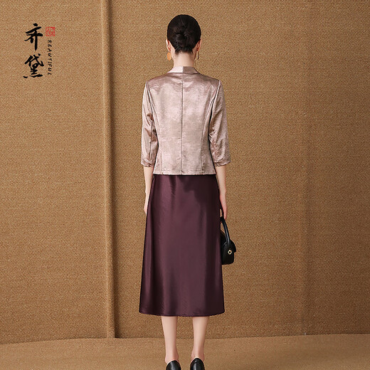 QUEDIT brand mother's dignified and elegant suit for women 2026 spring coat new style elegant age-reducing two-piece set bronze powder / two-piece set M recommended 100Jin Jin is equal to within 0.5 kg