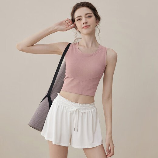 Xinliya sports bra for women, beautiful back and waist yoga vest, all-in-one running shockproof outer wear Pilates fitness top, cherry blossom pink fixed cup L, recommended weight 105-115Jin Jin equals 0.5 kg