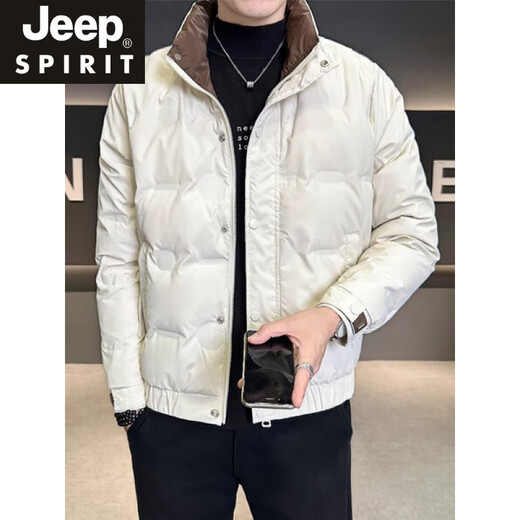 JEEP SPIRIT Down Jacket Men's Winter 2025 New Thickened Warm Jacket Stand Collar Fashion Men's Jacket Cold Protection Beige M Recommendation 90-115Jin Jin equals 0.5 kg
