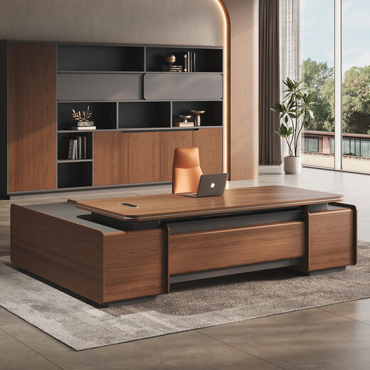 Jiazhi desk boss desk and chair combination new Chinese style retro industrial style high-end office president and chairman executive desk 2.2m single cabinet + 2.4m file cabinet + boss chair