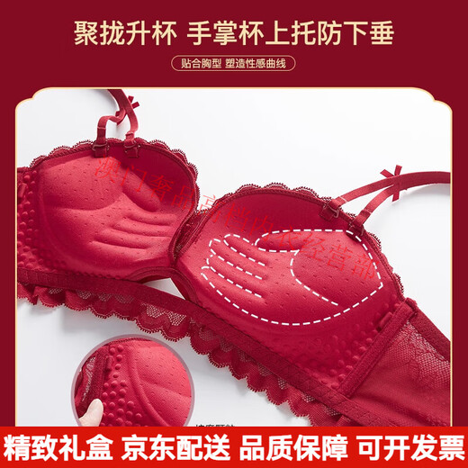 Agent Provocateur Light Luxury Brand Year of the Horse Ben Ming Nian Underwear Women's Red Small Breast Gathering Shows Bigger Side Breasts Wedding Bridal Bra Burgundy - Set 75B 34 (Koi Ben Ming Nian)