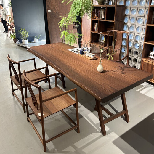 North American black walnut solid wood large board tea table and chair combination boss desk desk natural edge Zen tea table logs Contact customer service to select board texture