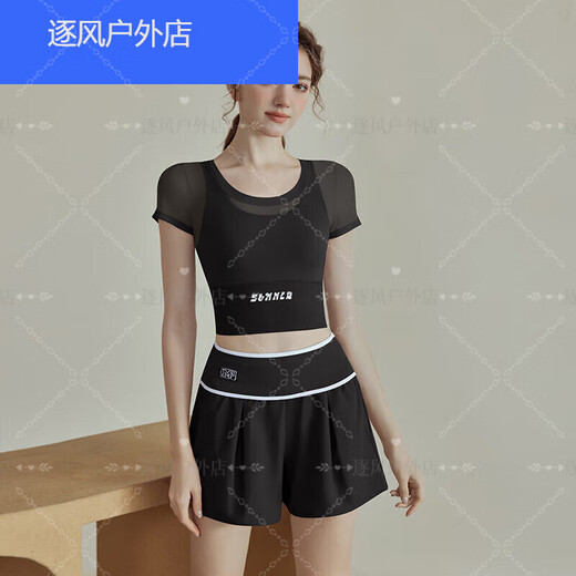 Yoga clothing set, fairy-like Pilates short-sleeved new fitness top for training and running, white short-sleeved main picture + white shorts L