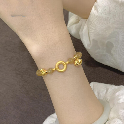 Chow Tai Sang 999 Pure Gold Peace Buckle Gold Bracelet Women's Lucky Bag Transfer Beads Lotus Persimmon Caramel Hetian Jade Beaded Bracelet Pure Gold Hetian Jade Bracelet