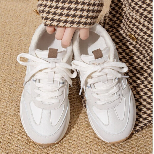Winter new lightweight thick-soled sports shoes for women 2025 new Chinese chic casual running dad shoes beige upgraded version 35 rapid delivery within 24 hours