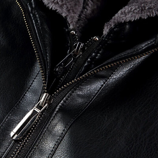 FEEKEKE international first-line luxury brand leather jacket men's sheepskin detachable hood lapel middle-aged thickened warm leather black one size fits all 175/92A