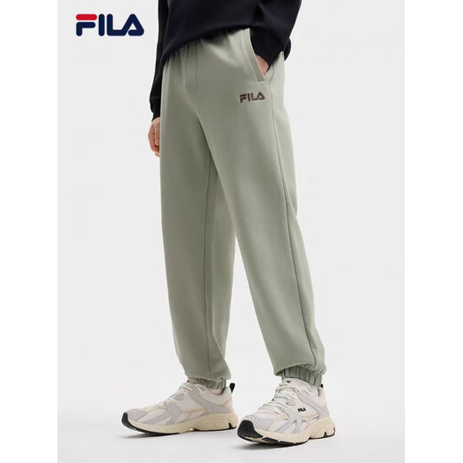 FILA couples knitted trousers 2025 new velvet casual sweatpants men's loose cuffed sweatpants women's official flagship F51W539604FBK black women's model S