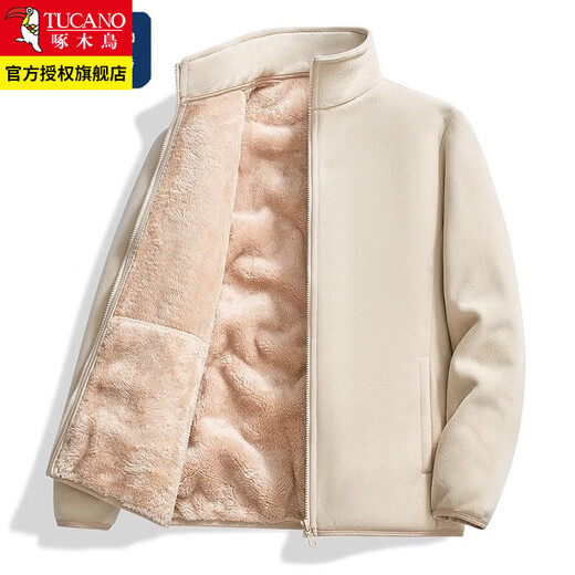 Woodpecker Jacket 2026 winter new style plus velvet thickened polar fleece loose stand-up collar sherpa lining jacket classic black men's L female 95-110 Jin Jin equals 0.5 kg / male 110-120 Jin Jin equals 0.5 kg