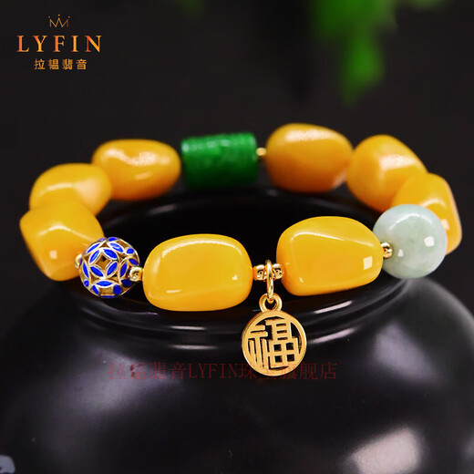 La Yun Feiyin Follow-up Chicken Fat Yellow Beeswax Bracelet Women's Accessories Amber Old Honey Single Circle Bracelet Lutong Jasper Hand Jewelry