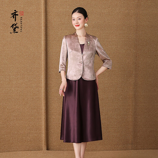 QUEDIT brand mother's dignified and elegant suit for women 2026 spring coat new style elegant age-reducing two-piece set bronze powder / two-piece set M recommended 100Jin Jin is equal to within 0.5 kg