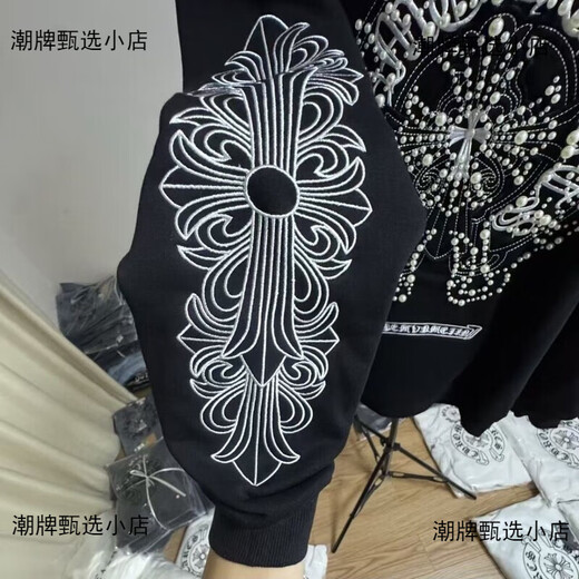 Chrome Heart CH Sanskrit Horseshoe Thousand Needle Embroidery Hooded Sweatshirt Heavy Cotton Plus Velvet Thickened Sweatshirt Top Edition Horseshoe Heavy Sweatshirt Black S Size 80-100Jin Jin is equal to 0.5 kg