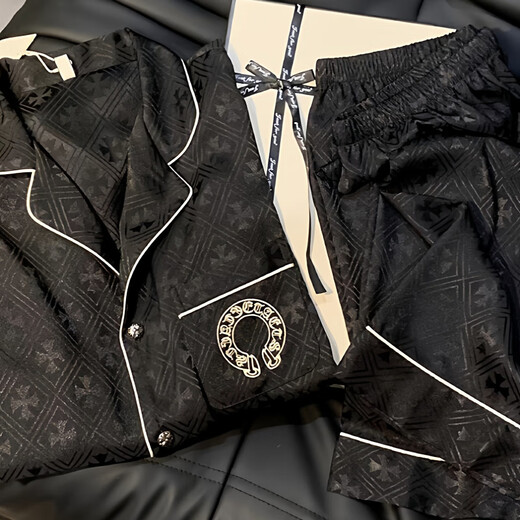 FENTENGG Light Luxury Brand Couple Pajamas Men's 2025 New Silk Thin Men's Home Clothes Black Ice Silk Ke Luo Xin (Long Sleeves and Long Pants) L Men's Style (135 Jin Jin is equal to within 0.5 kg)