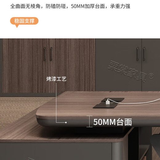 New boss table with light luxury, lacquered executive desk, simple and modern president desk, office desk, manager table 1.8m boss table + side cabinet