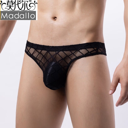 Modal Men's Thong Sexy Gold Diamond Mesh Low Waist Translucent Sexy One Generation Black M