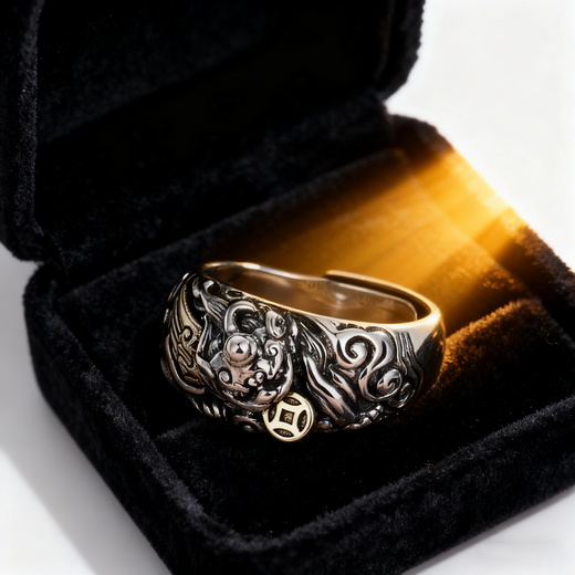 COASZE Lucky Pixiu Ring Men's Domineering Light Luxury Trendy Temperament Decoration Double Eleven Birthday Gift for Boyfriend and Husband Local Warehouse for Next Day Delivery-Pixiu Ring