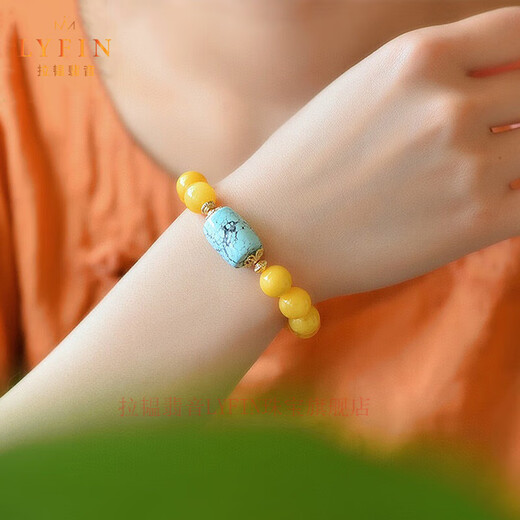 La Yun Feiyin Baltic Chicken Oil Yellow Beeswax Bracelet Women's Light Luxury Original DIY Women's Turquoise Bucket Beads Girls' Bracelet Single Circle 10mm Beeswax (With Appraisal Certificate)
