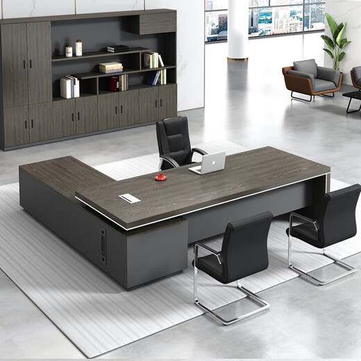 Boss desk desk chairman executive desk leader computer desk single work desk manager desk president desk big leaf walnut + iron gray (left side cabinet) 1.8 meters boss desk