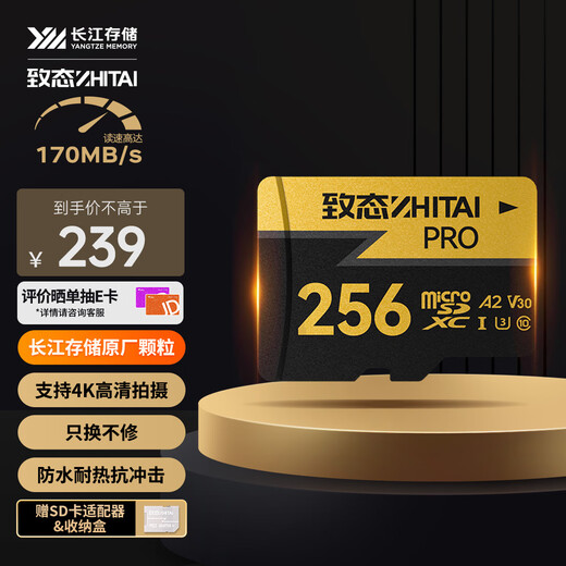 致态（ZhiTai）长江存储 256GB TF（MicroSD）内存卡 U3 V30 A2 PRO专业高速存储卡 读速170MB/s 无人机运动相机
