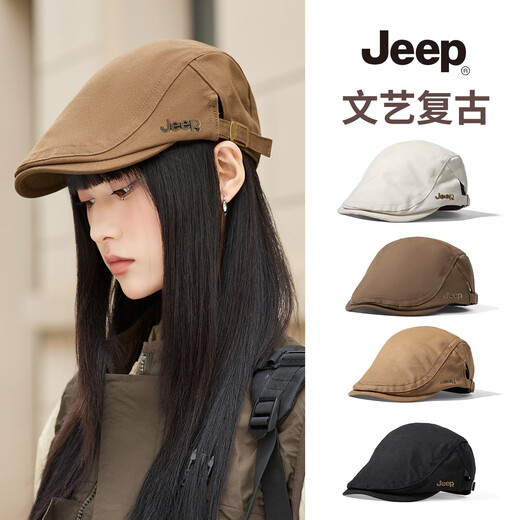 JEEP hat women's autumn and winter 25 new beret big head circumference showing face small fashion octagonal hat newsboy forward hat painter beige daily versatile/atmosphere showing small face one size